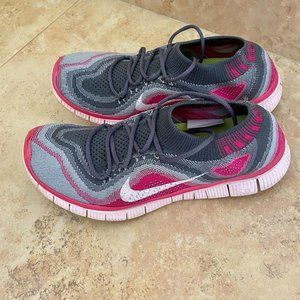 Nike Free 5.0 Flyknit Pink&Grey Running Shoes 615806-016 Womens Size 7,5